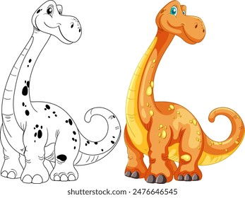 Two adorable dinosaurs, one colored, one black and white