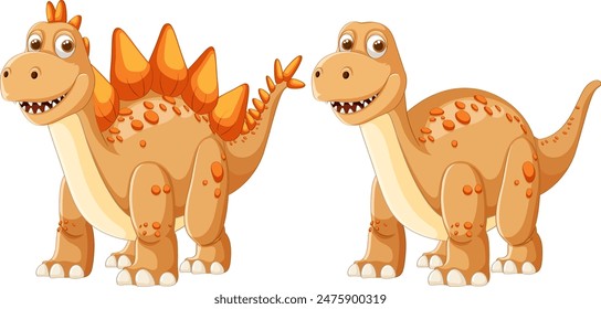 Two adorable dinosaurs with orange spots and spikes