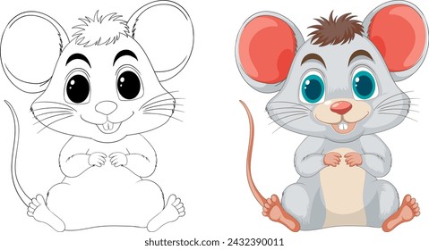 Two adorable mice in black and white and color