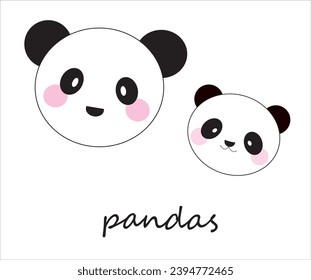 Two adorable panda lovely sticker, cute panda stickers, two lovely pandas.