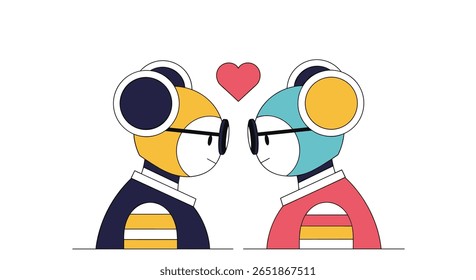 Two Adorable Robots Sharing a Romantic Moment Under a Heart Symbol