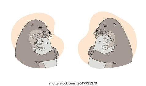 Two adorable seals embrace each other in a heartwarming display of affection and love