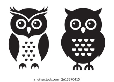 Two adorable, stylized owl silhouettes in black and white.