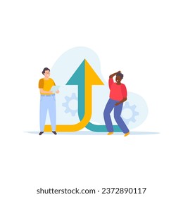 two adult men are meeting and controlling to discuss business developments illustration