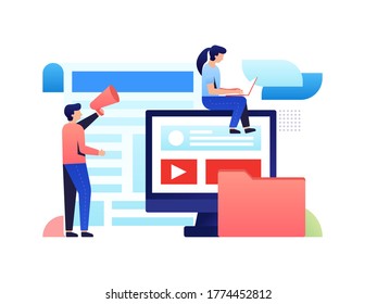 Two advertisers plan to make campaign for their client. They should combine all marketing strategy and make agreement before start the campaign. Must be effective. Vector illustration minimalism style