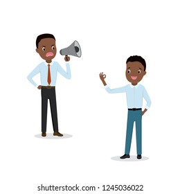 Two african american office workers or businessmen,isolated on white background,flat vector illustration