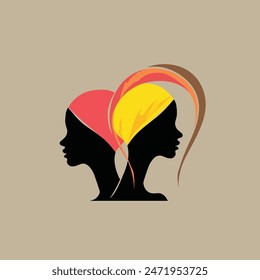 Two African American women with their heads together, wearing colourful head scarves