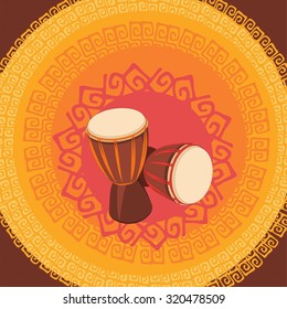 Two african Djembe Drum on the ornamental background