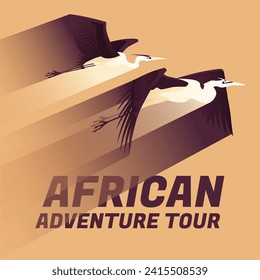 Zwei afrikanische Helden fliegen. Gradient der Bewegungsgeschwindigkeit. Safari, Tourismus und Abenteuerreise. Die wilde Natur.