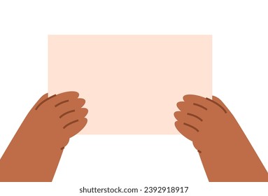 Two Afro American hands holding blank poster on isolated background. Simple vector illustration