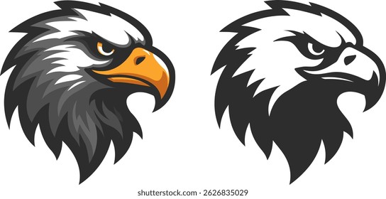 Two aggressive eagle head logos, eagle icon looking left.