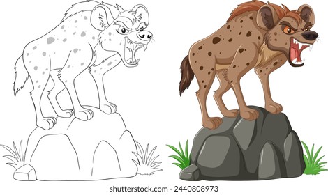 Two aggressive hyenas illustrated on separate stones