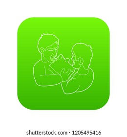 Two aggressive men fighting for box icon green vector isolated on white background