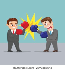 Two agressive businessmen in suit have conflict fighting in office,disagreed men 
partners.illustration vector eps10 cartoon. 