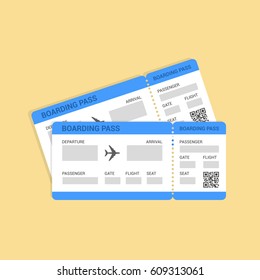 Two airline boarding pass tickets isolated on background. Vector illustration