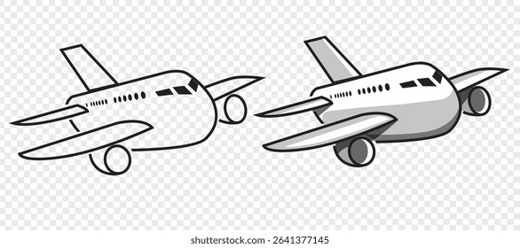 two airpalne icons isolated on transparent background.travel concept clip art vector illustration.airliner,aircraft signs and symbols element.
