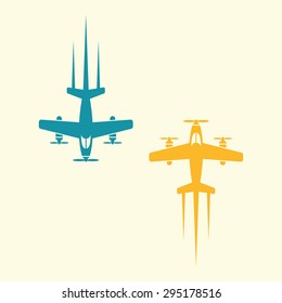 Two airplane are flying towards each other isolated vector objects