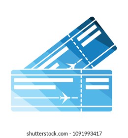 Two airplane tickets icon. Flat color design. Vector illustration.