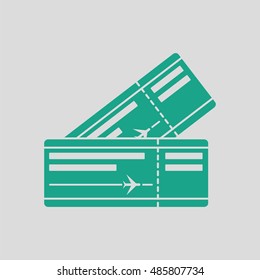 Two airplane tickets icon. Gray background with green. Vector illustration.