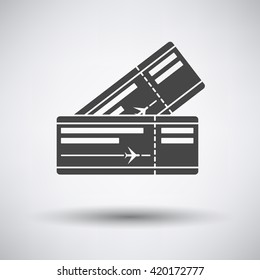 Two airplane tickets icon on gray background with round shadow. Vector illustration.