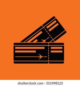 Two airplane tickets icon. Orange background with black. Vector illustration.