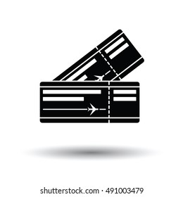Two airplane tickets icon. White background with shadow design. Vector illustration.