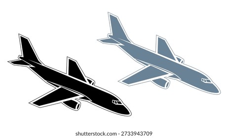 Two airplanes flying in formation isolated on white background