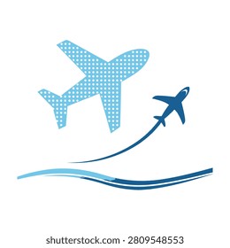 Two airplanes flying in the sky with a trail, symbolizing travel and transportation