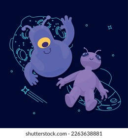 two aliens creatures space outer