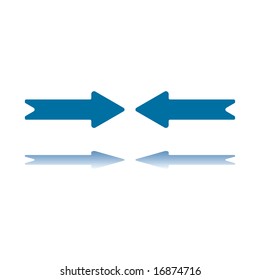Two Aligned Horizontal Arrows Pointing To Each Other and Reflecting on Bottom Plane
