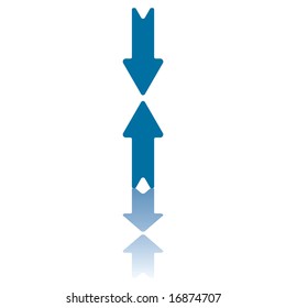 Two Aligned Vertical Arrows Pointing To Each Other and Reflecting on Bottom Plane
