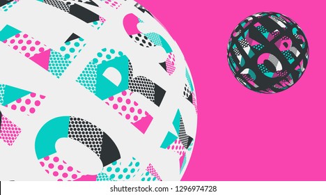 two alphabet balls floating in space in pop pink blue black shades