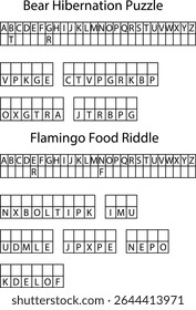 Duas letras alfabéticas Puzzles Bear Hibernation Flamingo Food Riddle Grids letters