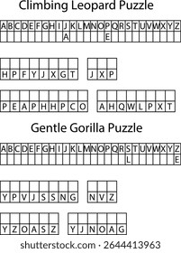 Two Alphabet Letter Puzzles Climbing Leopard Gentle Gorilla Word Games Grids letters