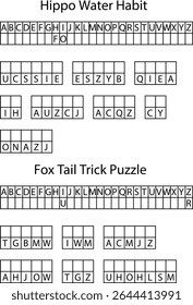 Duas letras alfabeto Quebra-cabeças Hipopótamo Água Hábito Fox Cauda Trick Grids cartas jogo