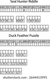 Two Alphabet Letter Puzzles Seal Hunter and Duck Feather Riddles Grids letters