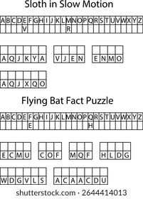 Two Alphabet Letter Puzzles Sloth Slow Motion Flying Bat Fact Word Search Grids letters