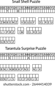 Two Alphabet Letter Puzzles Snail Shell Tarantula Surprise Grids letters