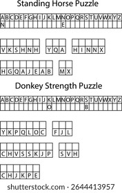 Two Alphabet Letter Puzzles Standing Horse Donkey Strength Grids Word Games letters