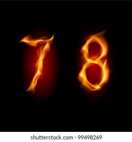 Two alphabet symbol of fire - numbers seven and eight. Illustration on white background