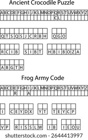 Two Alphabetical Grid Puzzles Ancient Crocodile Frog Army Codes Letter Boxes letters