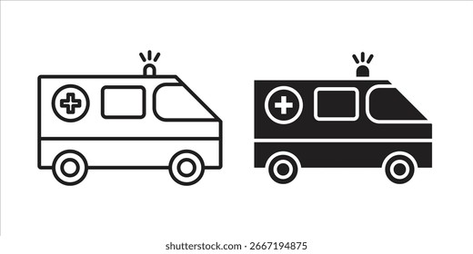 Dois ícones de ambulância. Uma arte vetorial, uma preta sólida. Perfeito para projetos de serviços médicos ou de emergência.