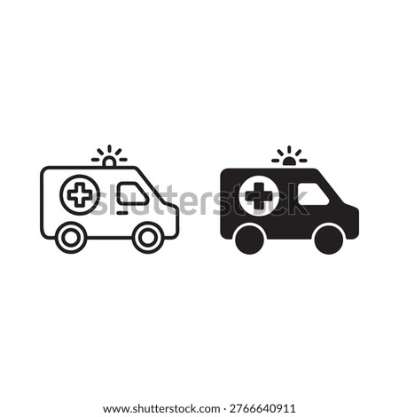 Two ambulance icons one outlined one solid black with medical crosses