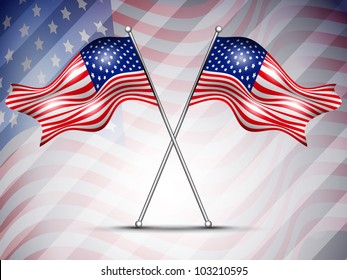 Two American Flag waving on seamless flag background for 4 July Independence Day and other occasions. EPS 10.