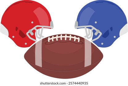 Two American Football Helmets behind Ball