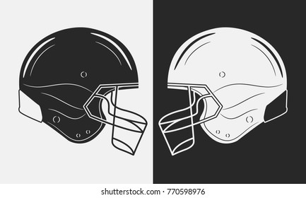 Two American Football Helmets. Black Vs White. Vector Illustration.