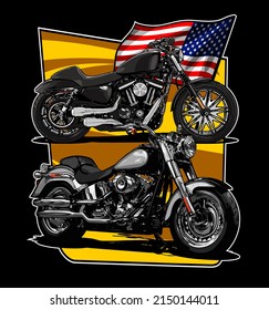 Two American Made Motorcycles Vector Template