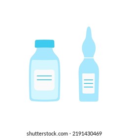 two ampoules isolated on white background, vector illustration of medical drug, pharmacology icon, medical ampoule in cartoon flat style