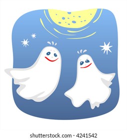Two amusing ghosts on a background of the night sky.