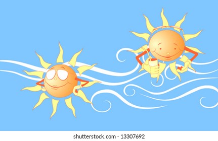 Two amusing suns on a background blue sky